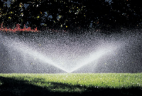 a simple spray head covers large areas of lawn
